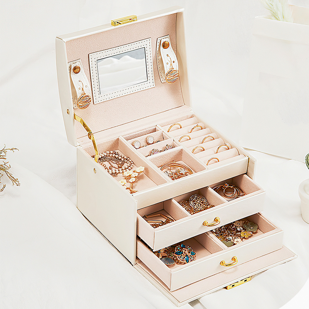 Travel Portable Jewelry Box with Drawers, Multi-Compartment Design